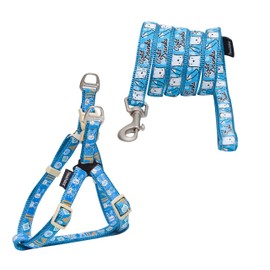 TOUCHDOG 'Caliber' Embroidered Designer Fashion Pet Dog Leash and Harness Combination, Small, Blue