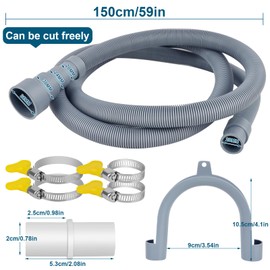 twoonto Drain Hose for Washing Machines, 1.5 m Universal Washing Machine Hose, Drain Hose Dishwasher Extension Set Includes Hose Connector, Hose Clamps, U Bracket