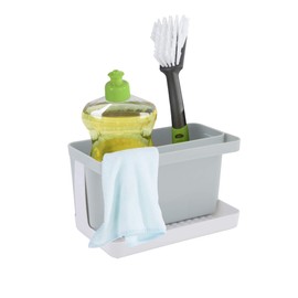 axentia 130669 Caddy Sink Organiser for Kitchen, Plastic, Grey/White, Approx. 20 x 12 x 11 cm