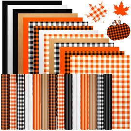 Zonon 14 Sheets Fall Thanksgiving Heat Transfer Vinyl 12x10 Inch Orange Buffalo Plaid Iron-on Vinyl Stripe HTV Vinyls Glitter Heat Press Vinyls for DIY Crafts Clothes Autumn Theme Decoration