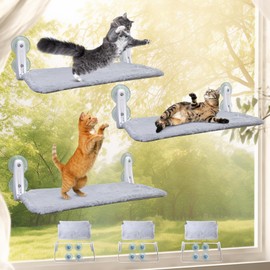 L&W BROS. 3PC Foldable Cat Window Perch Cat Hammock with 4 Suction Cups Easy to Assemble 23.6"x 11.2" Cat Window Bed for Large Heavy Cats Indoor(L 3Pc)