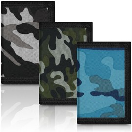 3 Packs Kids Wallet Bulk, Mini Trifold Coin Purse Cartoon Wallet, RFID Blocking Wallet, Front Pocket Wallet with Zipper for Kids,Canvas Outdoor Sports Wallets with Magic Sticker - Camouflage