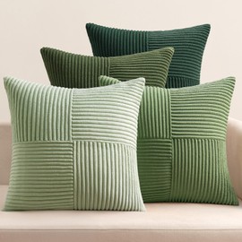 EMEMA Corduroy Cushion Cover, Set of 4, Patchwork Cushion Cover, 45 x 45 cm, Decorative Cushion Sofa Cushion, Corduroy Decorative Cushion for Sofa, Armchair, Home, Bedroom, Green Series