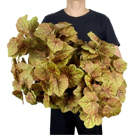 wardbum 4Pcs Artificial Geraniums Leaves Fall Heuchera Shrubs Silk Greenery Bushes for Autumn Decor Indoor Outdoor Garden Wedding Hanging Basket Porch Home Table Centerpieces (Dull Green - Pack of 4)