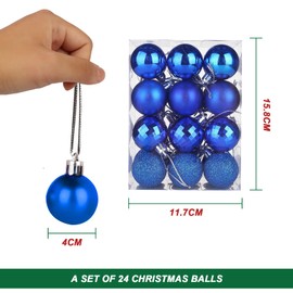 Yisscen Set of 24 Christmas Baubles Diameter 4 cm Christmas Baubles Blue Plastic Christmas Tree Decorations Christmas Tree Baubles Reusable Party Decoration Baubles - 4 Styles