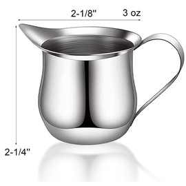 Yesland 6 Pack 3 oz Bell Creamers, Stainless Steel Wide Mouth Creamer Pitcher with Pouring Spout for Cream, Milk & Sauce
