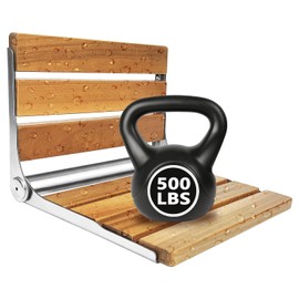 koretech - Asiento plegable de ducha de madera de teca, mueble de seguridad para el baño de acero inoxidable, asientos de ducha para anci...