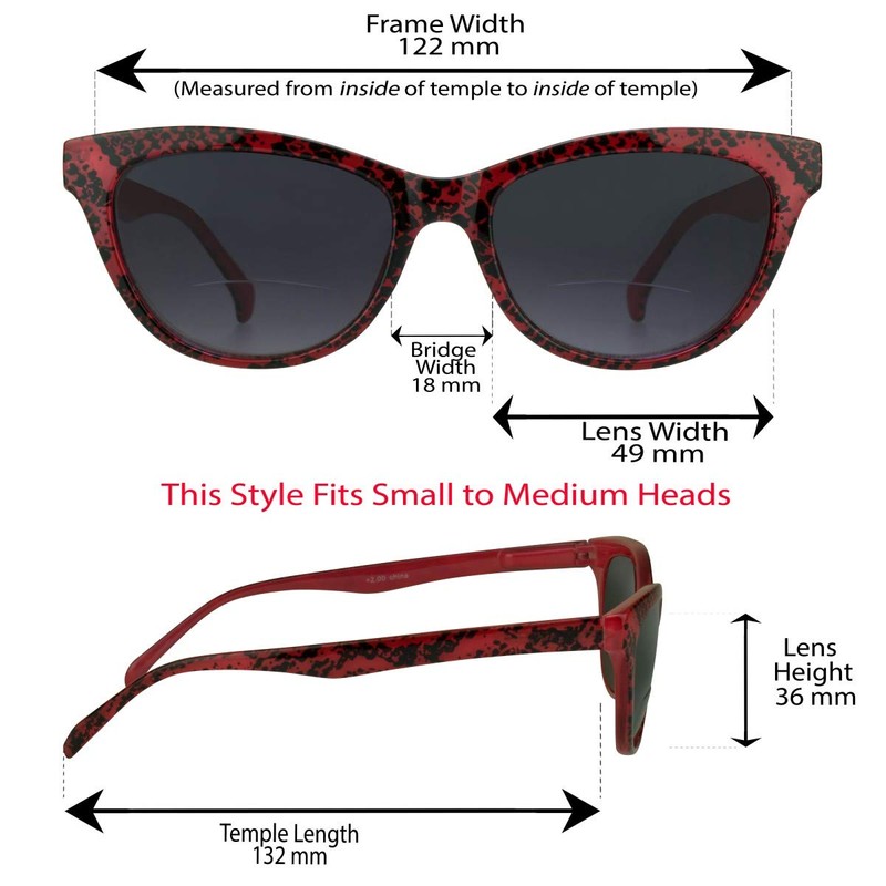proSPORT Cateye Tinted Bifocal Red +1.00 Reader Sunglasses Womens Snake