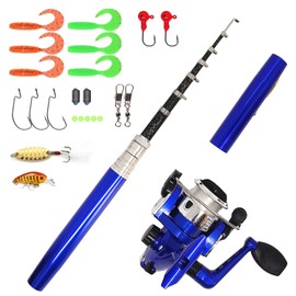 Portable Small Pen Fishing Rod Spinning Reel Combos, 38" 55" Compact Telescopic Fish Pole Kits for All Season Fishing in Rivers, Lakes, Ice, etc. (Full Kits, 55inches / 140cm)