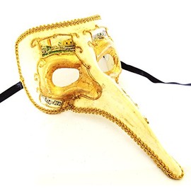 Venetian Mask Ivory & Gold Long Nose Gold Eyes Masquerade Drama Ball