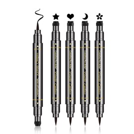 4Pcs Erinde Double-headed Liquid Eyeliner Stamp Pen Set, Eye Liners for Women, Eyeliner Pencil Black Eye Liner Stencil, Eyeliner Tattoo Tool, Eyeliner Stamp Shapes Star, Heart