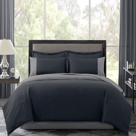 Kingsley trend 7-Piece Queen Comforter Set - Queen Sized Bed-in-a-Bag, Two Tone Reversible Grey Bedding Sets with Comforter, Flat & Fitted Sheets, Pillow Shams & Cases, All Season, Machine Washable