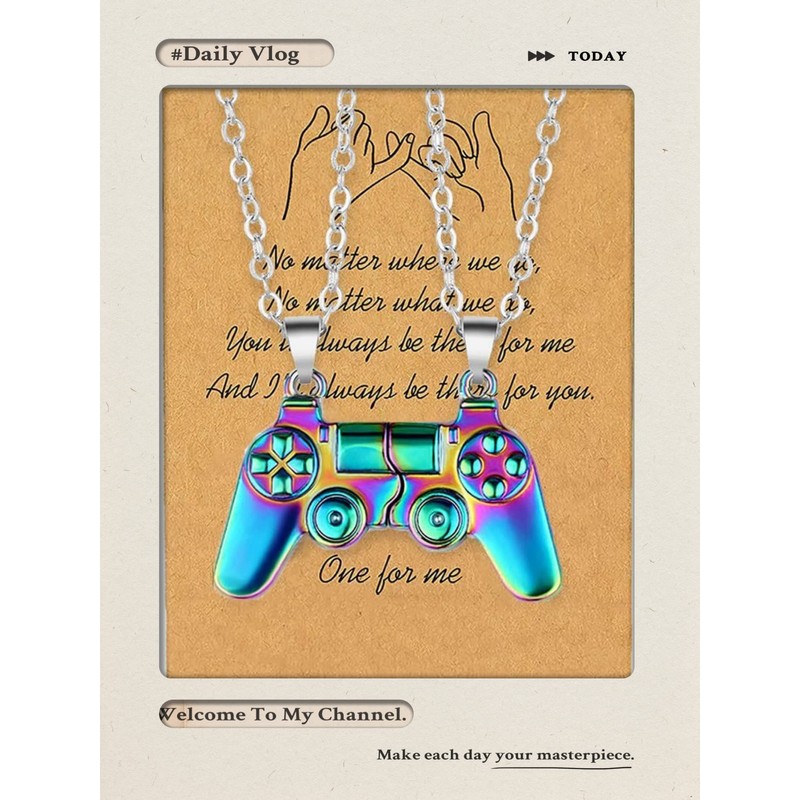 GAUEIOUR Game Controller Necklaces,Magnetic Couple Necklaces, 2-Pack Split Magnetic Colorful