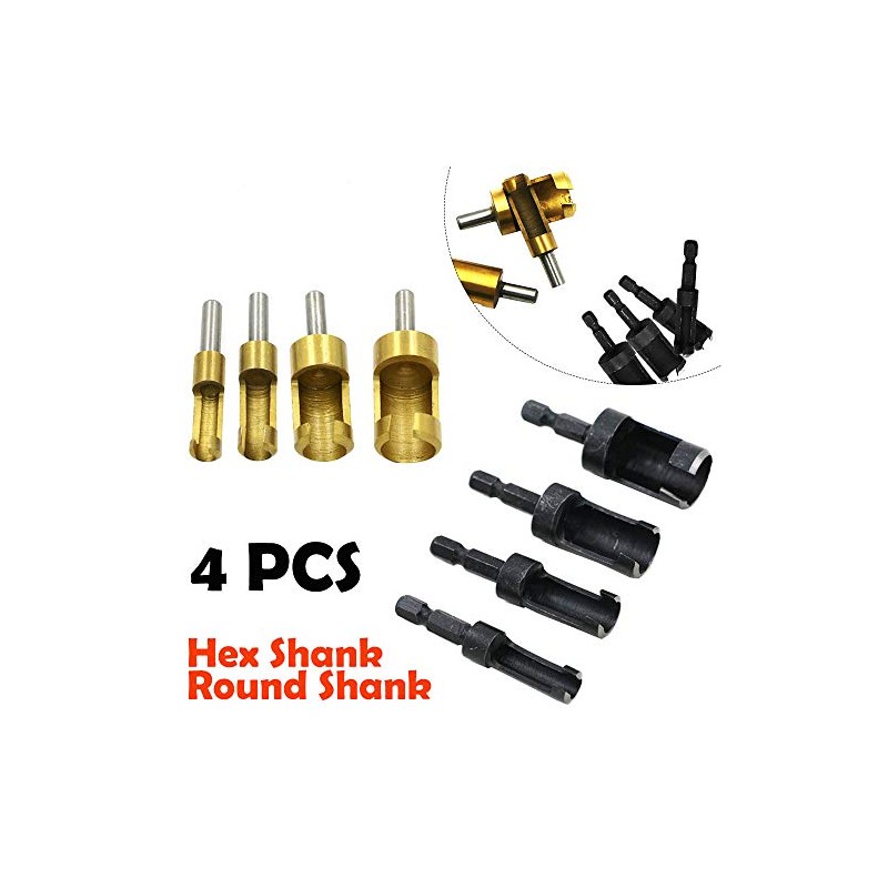 4Pcs Wood Plug Hole Cutter Bit Set Kit Dowel Plug