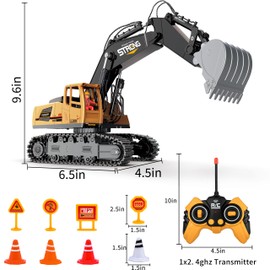 Remote-Control Excavator Toys for Boys 3-12 Year Old - 1/18 Scale RC Construction Excavators Rechargeable Engineering-Vehicle with 360 Rotation Metal Shovel Christmas Birthday Gift for Kids Girls