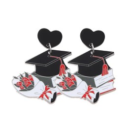 Blue Drop School Earrings Mortarboard Flower Book Earrings Graduation Acrylic Drop Dangle Graduate Jewelry for Women Appreciation Day Gifts