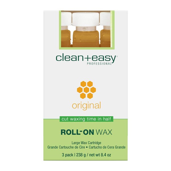 Clean + Easy Large Original Roll On Wax Refill for Wax Cartridge, Hygienic Depilatory Hair Removal Treatment, Removes Fine to Coarse Hairs, Perfect for Delicate Skin - 3 Packs