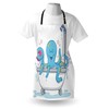 Lunarable Octopus Apron, Cartoon Illustration of Octopus Taking Bubble Bath