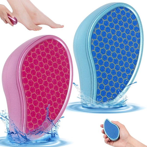 XYGK Foot File,2 Pcs Hard Skin Callus Remover,Nano Glass Foot Scraper Hard Skin Remover,Used on Salon Both Wet & Dry Pedicure Tool for Foot Care(Pink+Blue)