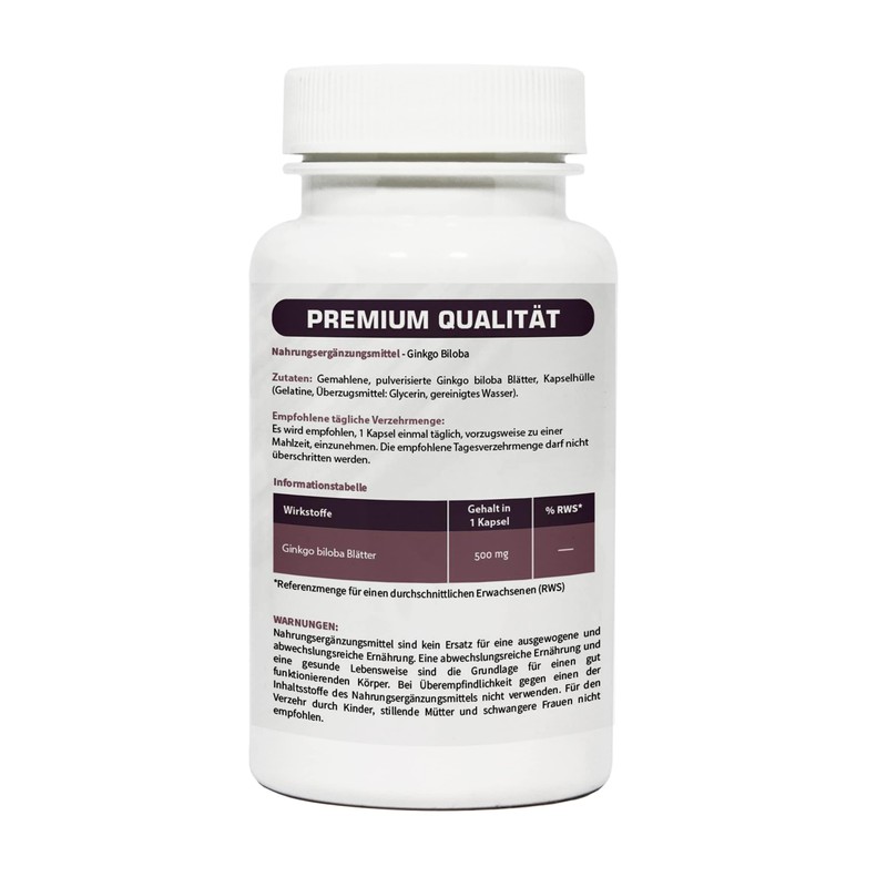 Ginkgo Biloba 500 mg 60 Capsules Memory and Concentration