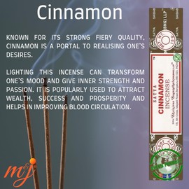 Original Satya Nag Champa Cinnamon Incense Sticks | with M&J incense sticks holder | x4 pack | for Aromatherapy, Spa, Yoga, Weddings, Meditation, Healing, Positivity and Relaxation