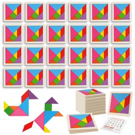 Ainiv 24PCS Tangram Puzzles for Kids, Wooden Puzzle for Kids, Building Blocks Puzzle Game, Montessori Educational Learning Toys for 3+ Girls Boys, Mastermind Tangram Game for Birthday, Christmas