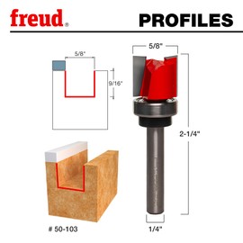 Freud 50-103: 5/8" (dia.) Top Bearing Flush Trim Bit with 1/4" shank, 2-1/4" overall length