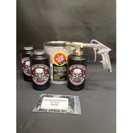 Black FF Lanolin Undercoating Fluid Gallon, Pro Undercoating Gun, 3 Black Empty Quart Bottles, and 50 Rust Plugs