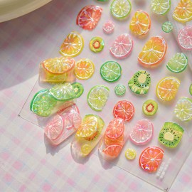 Fruit Nail Stickers Summer Nail Decals Self Adhesive Nail Art Stickers Orange Green Fruit Design Nails Art Supplies Sticker for Women DIY Salon Acrylic Manicure Decoration Kit