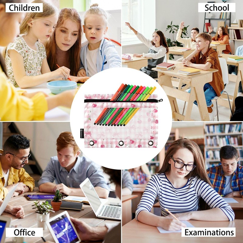 PDYRLEN Binder Pencil Pouches, Bow and Cherry Pencil Case with