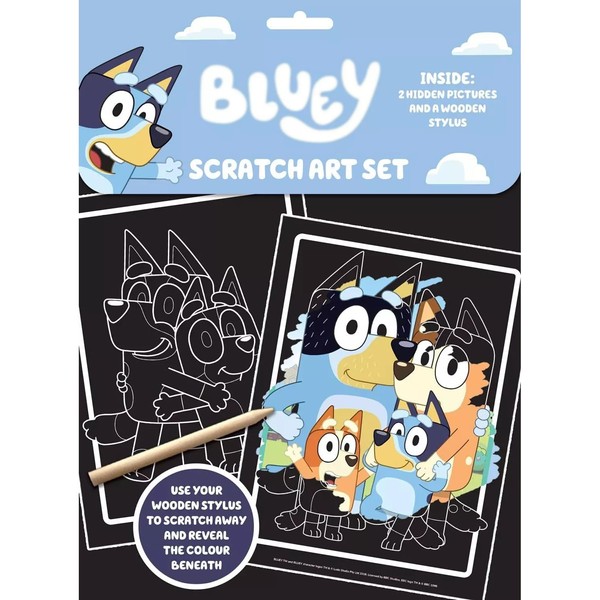 QuickDraw Bluey Scratch Art Activity Set for Kids with Wooden