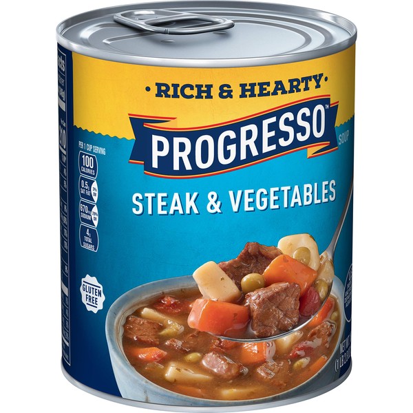 Progresso Soup, Rich & Hearty, Steak and Vegetable Soup, 1.17 Pound (Pack of 12)