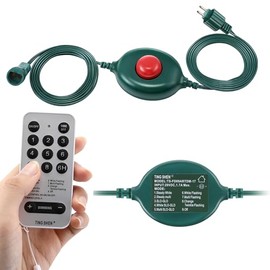 Meonum 1/2 inch Plug Extension Cord for Christmas Tree Lights, Foot Switch with 9 Light Modes Remote, Dimmable, Timer, 15 ft Power Cord Foot Pedal Compatible with TS-8W29V TS-13W29V to TS-48W29V