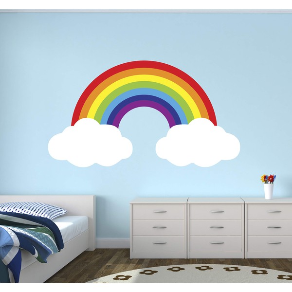 Rainbow Wall Decal Bedroom Decor Nursery Kids Art Mural Clouds Removable Room Vinyl Sticker (50"W x 28"H)