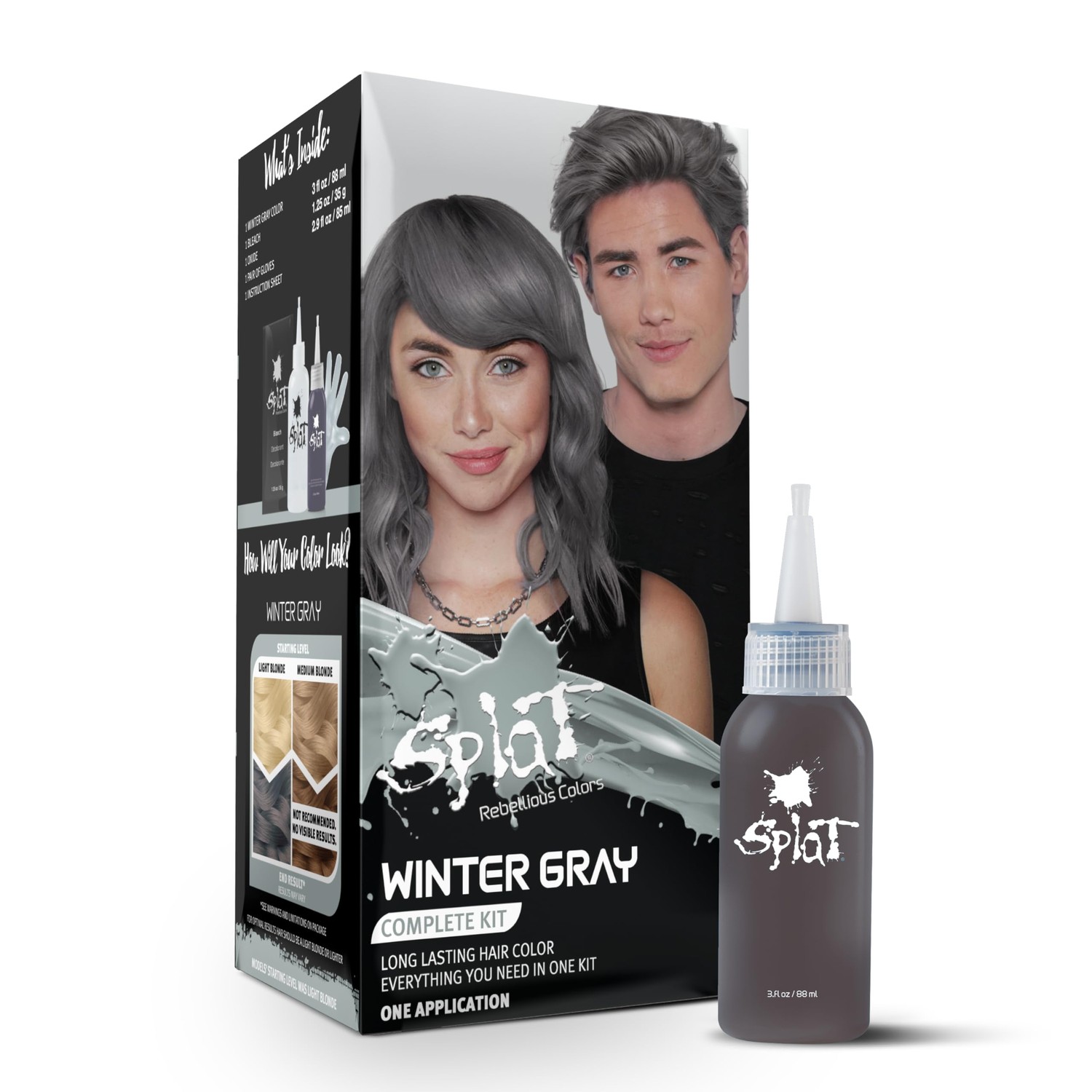 Splat Winter Gray Semi Permanent Hair Dye Kit with Bleach, 1 ...