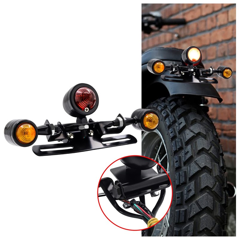 NWpangu 12V Universal Motorcycle Tail Light, 3-Head Bullet Shape Integrated