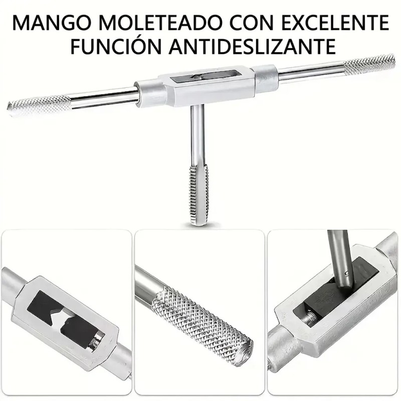 Kit Broca 7pz Machuelos Juego Milimetrico Y Llave Maneral Roscador