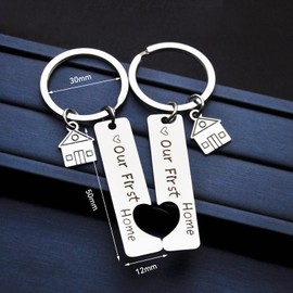 Oykrueats Pack of 2 New Home Keyrings, Key Fob for Couples, Steel Colour, Key Fob Housewarming Gift, House Pendant Key Ring for New Homeowner, Wife, Husband, Steel colour