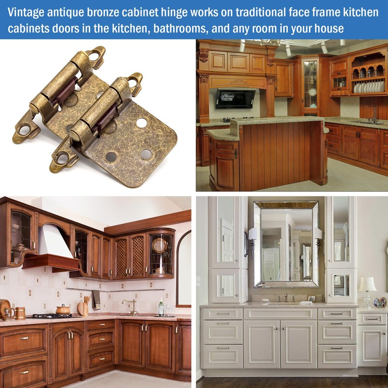 Taokyid Antique Brass Cabinet Hinges for Kitchen Cabinets (10 Pair