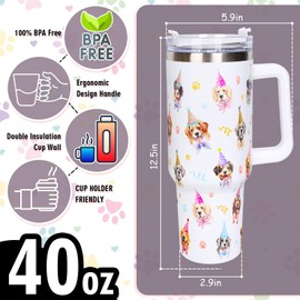 Whaline 40oz Dog Tumbler with Handle Straw and Lid Dog Paw Print Travel Tumbler Cute Coffee Cup for Women Friend Holiday Birthday Baby Shower