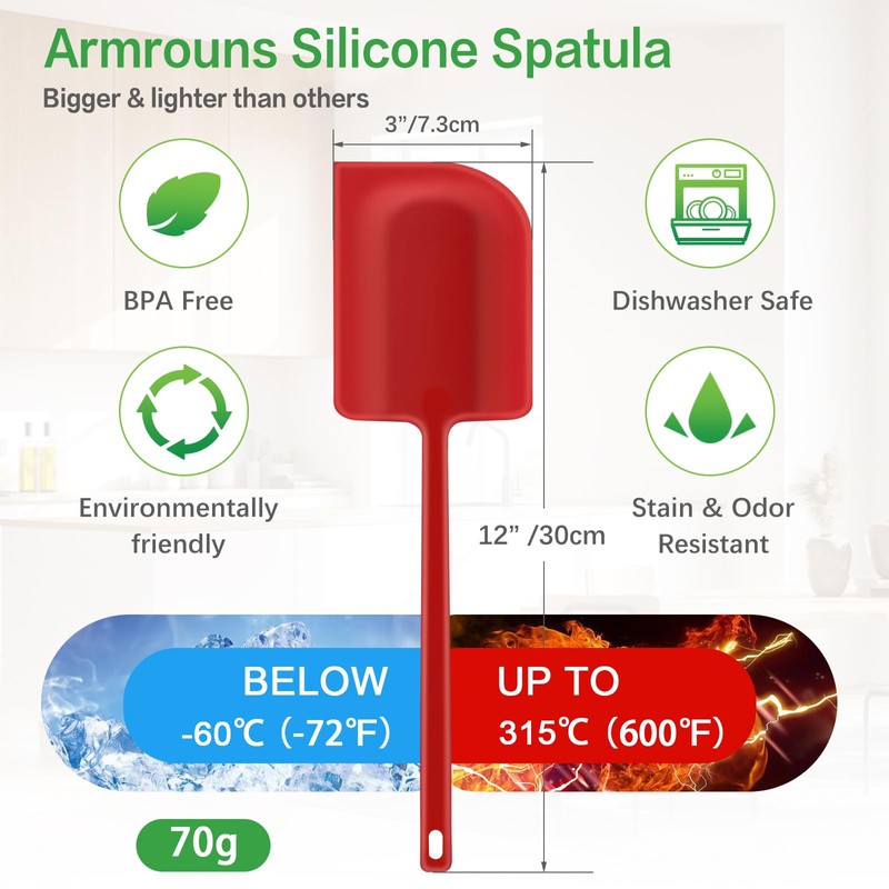 Armrouns Large Silicone Spatula Wide Edge Rubber Spatula Scraper for