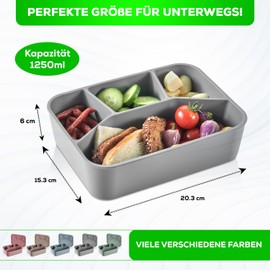 KLIPPSI® Lunchbox Large-4 Fächer Brotdose Vorratsdosen aus Platin Silikon reißfest, hitze-kältebeständig, auslaufsicher, spülmaschinengeeignet (rosa)