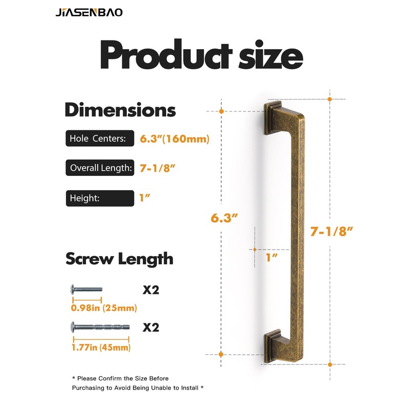 JIASENBAO 10 Pack Antique Brass Cabinet Pulls 6.3" Hole Center