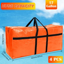 Windyun 4 Pcs Extra Large Storage Bags XL Storage Bags Heavy Duty Moving Totes Moving Boxes for College Foldable Duffle Totes for Travel Clothes Bedding Supplies(57 Gallon,Orange)
