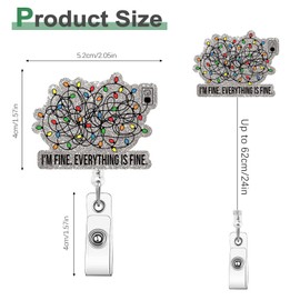 Christmas Badge Reel Retractable Clip for Nurse, Cute Funny I'm Fine Lights ID Badge Holder, Holiday Nurse Badge Reels with 360°Rotation Alligator Clip for Office Doctor Student Name Card Tag
