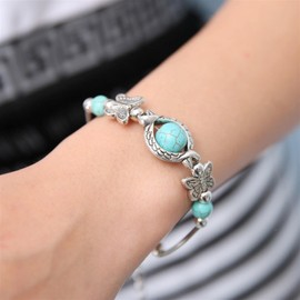 Dearanswer Simulation Turquoise Bangle Beaded Bracelet Carved Butterfly Chain Jewellery Gift