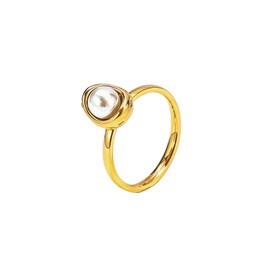 HOSICRON Pearl Ring for Women, 18K Gold Plated Womens Starburst Gold Rings for Bride Wedding Engagement Band Anniversary Birthday Jewelry for Women Fits Sizes 6 to 9 (8)