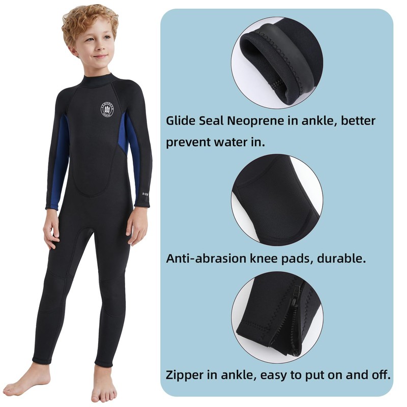 Lemorecn Wetsuit Kids 3mm Back Zip Full Wetsuit for Boys