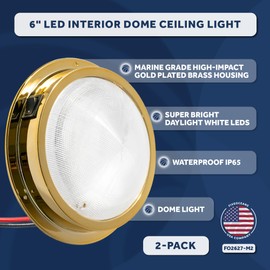 Five Oceans 6-Inch Marine LED Interior Dome Light, 2 Pack, Boat Ceiling LED Lights, Round High Power Downlight, Daylight White LED, On-Off Switch, 12V, Surface Mount for Boat Truck RV Home - FO2627-M2