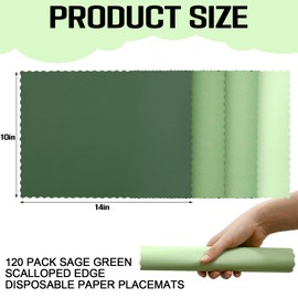 120 Pcs Sage Green Paper Place Mats Bulk 10 x 14 Scalloped Disposable Table Mats Decorative Paper Party Table Mats for Wedding Baby Shower Banuet Party Holiday Table Decor
